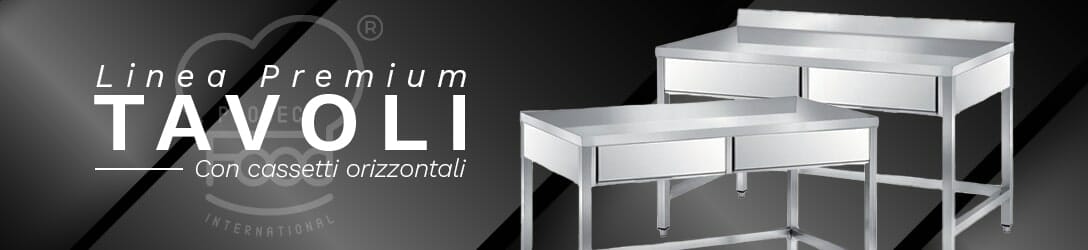 TAVOLI INOX CON CASSETTI ORIZZONTALI